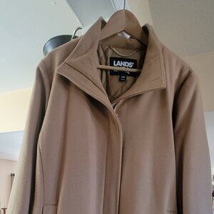 Lands' End Women's Plus Size Insulated Primaloft Wool Coat in Camel 22W